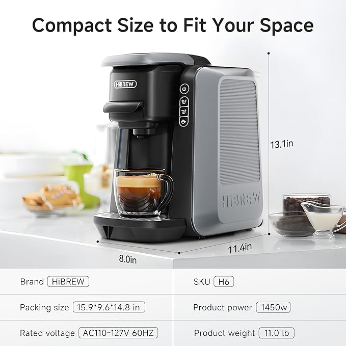HIBREW H6 6-in-1 Pod Coffee Maker, Express Capsule Espresso Machine, compatible with Kcup*/Nes*/DG*/Espresso Powder. Suitable for Hotels, Homes, and Offices.