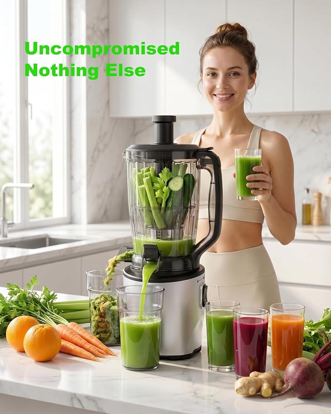 Cold Press Juicer 2026 Upgrade 6.5" Wide Feed Chute Masticating Juicer | 2.95L Large Capacity Slow Juicer for Whole Fruits & Vegetables, High Juice Yield, Easy Clean, BPA Free for Family