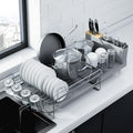 Kitsure Large Dish Drying Rack - Extendable Dish Rack, Multifunctional Dish Rack for Kitchen Counter, Anti-Rust Dish Drainers with Cutlery & Cup Holders 19.2"-26.7" L x 12.9" W, Grey