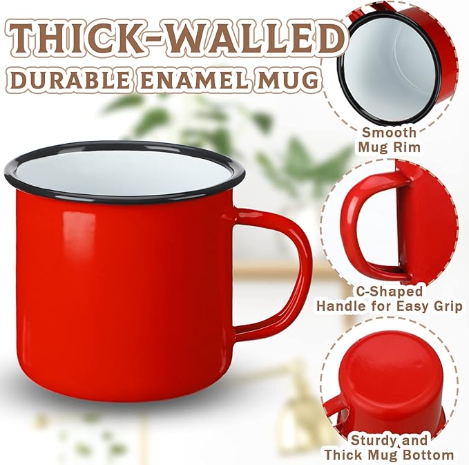 meekoo 24 Pcs Enamel Camping Mugs Bulk 12 oz Portable Coffee Cups Colored Enamelware Campfire Mugs Vintage Drinking Cups with Handle for Coffee Home Office Camping Picnic Travel Indoor and Outdoor