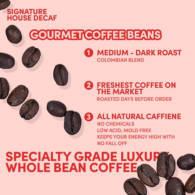 2 lb Decaf Dark Roast Whole Bean Coffee | Strong Low Acid Decaffeinated Coffee Beans | Bulk Whole Bean Decaf | Specialty Grade | 32 oz
