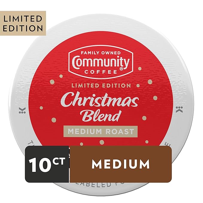 Community Coffee Christmas Blend, 10 Count Coffee Pods, Medium Roast, Compatible with Keurig 2.0 K-Cup Brewers, 10 Count (Pack of 2)