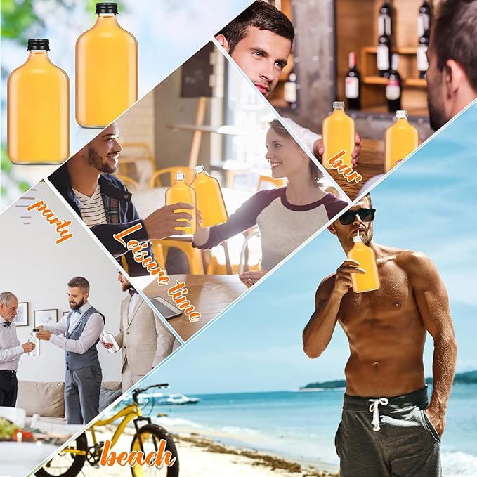 Gejoy 24 Pcs Mini Liquor Bottles Reusable Glass Flask Bottles with Black Caps Clear Empty Alcohol Shot Jars Small Champagne Jars with 4 Funnels for Wine Weddings Party Favors Christmas (8.5 oz)