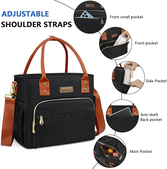 MIYCOO Lunch Bag Lunch Box Women - Leakproof Insulated Lunch Cooler Bag for Women - Large Lunch Tote Bags Adults, Black Orange
