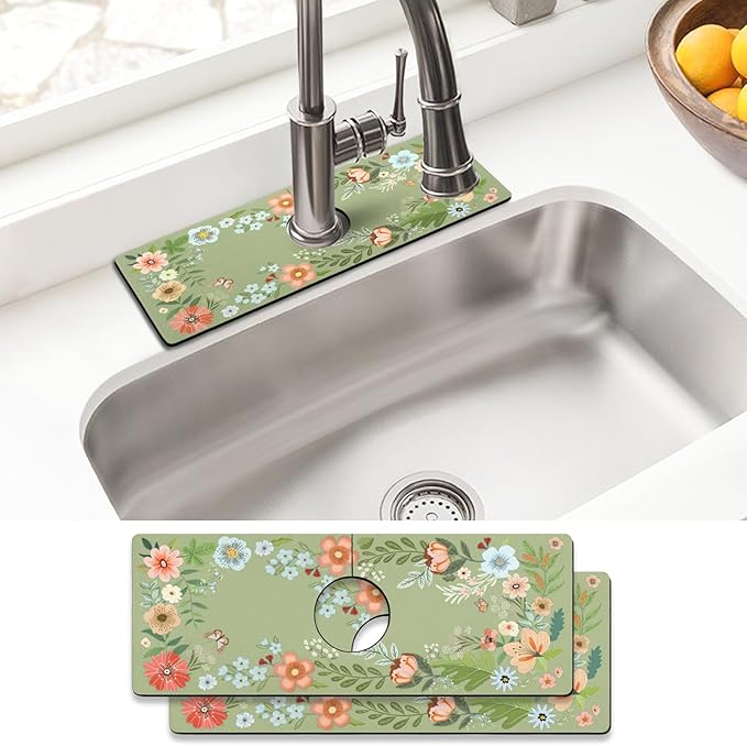 Sink Faucet Absorbing Mat, 2 Pack Drying Mat Around Faucet Sink Splash Guard Behind Faucet Sinkmat For Kitchen Bathroom Island Rv 15 * 5.5 Inch (38 * 14 cm)