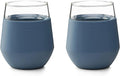 Rabbit Freezable Wine Glass Set of 2 - Insulated Stemless Cooling Glasses with Freezer Gel Packs and Silicone Sleeves, Keeps White Wine & Rosé Cold for Hours, Blue Gift Set