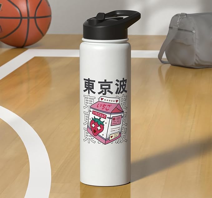 Kawaii Strawberry Milk Carton Japanese Aesthetic Teen Anime Stainless Steel Insulated Water Bottle