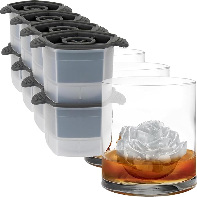 Tovolo Leak-Free, Rose Ice Cube Stackable with Tight Silicone Seal Novelty Drink Mold-Set of 2, One Size, Clear (Pack of 4)