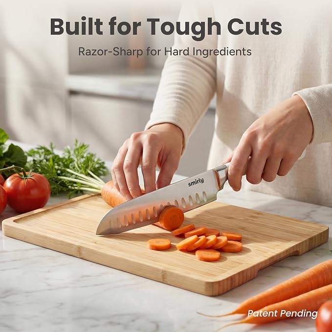 SMIRLY 14-Piece Kitchen Knife Set with Magnetic Block, High Carbon Stainless Steel Chef Knives, Ultra Sharp, Dishwasher Safe, Cream White