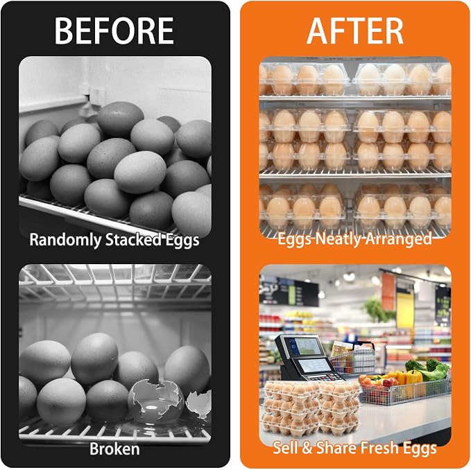 100 Pack 3x4 Plastic Egg Cartons Bulk 12 Count Clear, Reusable Stackable Dozen Chicken Eggs Containers Holders for Storage, Family, Farm Markets and Commercial Display
