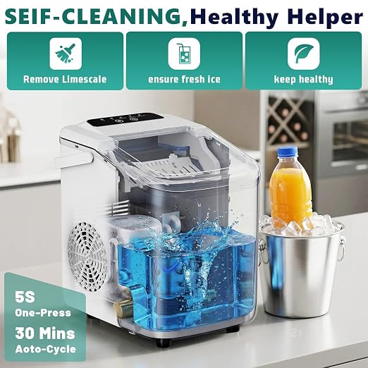 OLIXIS Countertop Ice Maker with Self-Cleaning, Portable Ice Maker Machine with Ice Scoop, 26Lbs/24H, 9 Cubes in 6 Mins, 2 Sizes of Bullet Ice for Home, Kitchen, Office