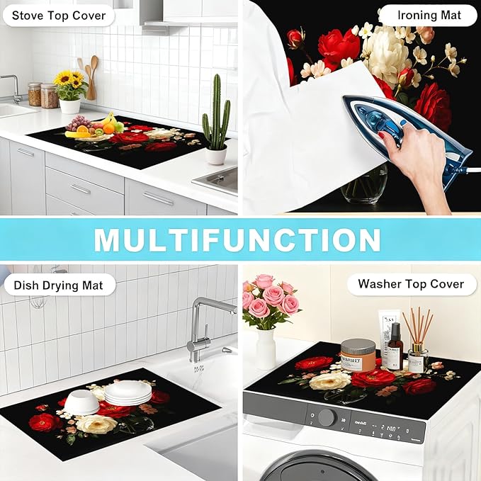 Stove Top Covers for Electric Stove, Heat-Resistant Glass Stove Top Cover Protector, Induction Cooktop Protector Mat for Kitchen 28.3 x 20.5 inches (rose)