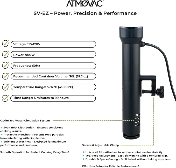 SV-EZ Sous Vide Immersion Circulator – Precision Thermal Cooker for Home & Professional Use – Digital Display & Temperature Control – Perfect for Sous Vide Cooking