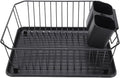 Haofy Dish Drying Rack, Iron Dish Drainer Rack with Utensil Holder for Kitchen Counter Sink, Spoons and Forks Storage (Black)
