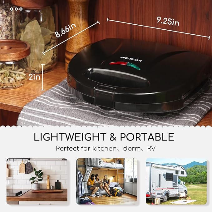 Aigostar 2in1 Sandwich Maker Panini Press Grill with Nonstick Plates, and Aigostar Panini Press, 1200W Sandwich Maker and Electric Indoor Grill with Ceramic Non-Stick Coated Plates, Opens 180°