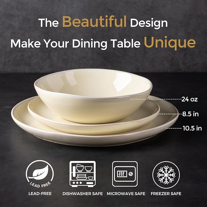 AmorArc Ceramic Dinnerware Sets,Handmade Reactive Glaze Stoneware Plates and Bowls Sets,Highly Scratch Resistant | Dishwasher & Microwave Safe Dishes Set,Service for 8 (24pc)