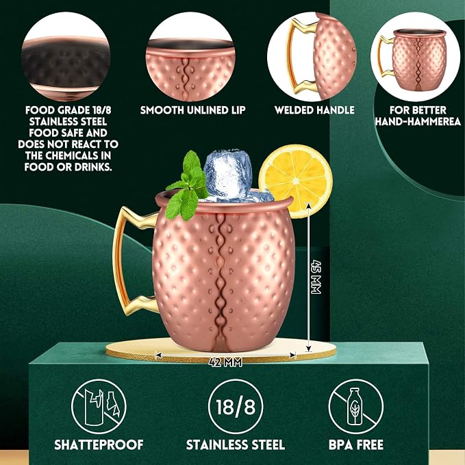 Yaomiao 24 Pieces Mini Moscow Mule Mugs 2 oz Cocktail Copper Cup Stainless Steel Mule Shot Glasses Copper Plating Cups for Wine Coffee Drinks (Hammered)