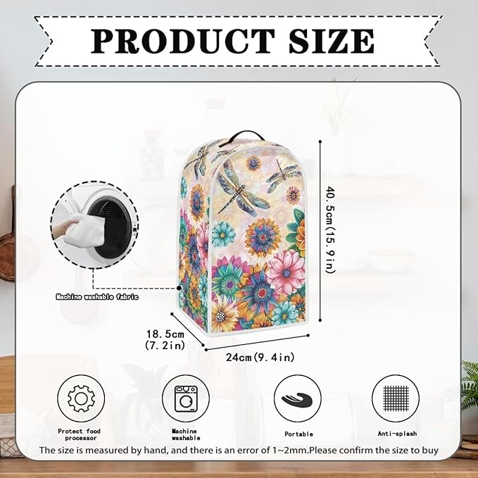 Boho Mandala Floral Blender Cover Washable Kitchen Toaster Cover Dragonfly Bread Maker Coffee Maker Protectiron Covers Size M