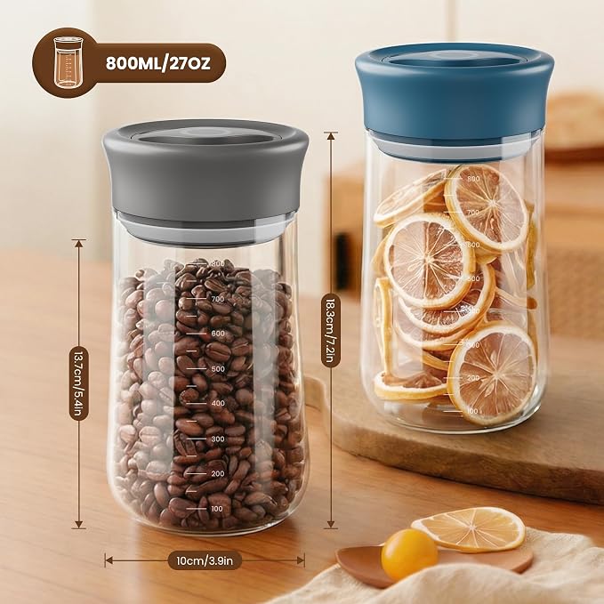 OURCABECUE 2026 Upgrade Wide Mouth Glass Storage Jars 27 oz, 90° Rotating Switch Lid Mason Jars, 2 Pack Food Grade Overnight Oats Jars for Food Storage, Pickling, Meal Prep