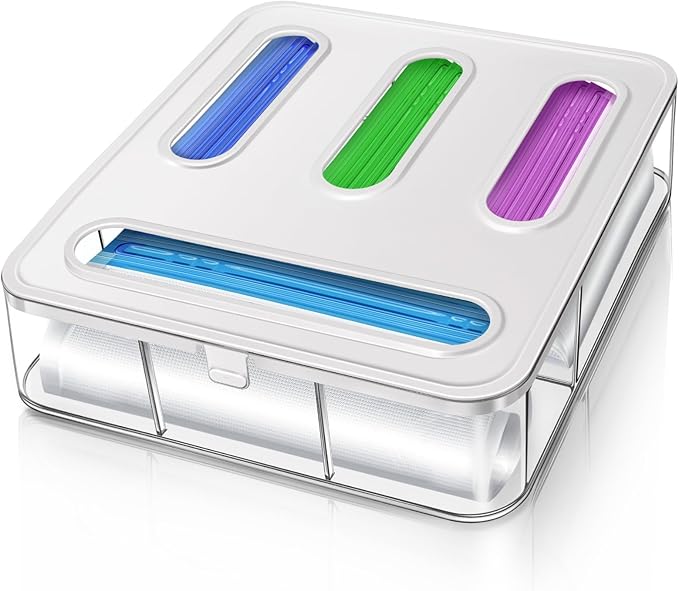 Kevenal Food Storage Bag Organizer – Expandable Sandwich Bag Dispenser with 4 Compartments, BPA-Free Plastic Kitchen Organizer for Snacks & Meal Prep (Space-Saving Design, Easy Clean)