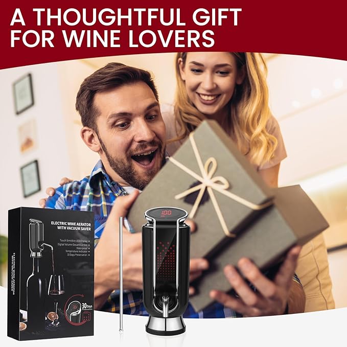 BLUBYEES Luxurious 4-in-1 Electric Wine Aerator, Decanter, Dispenser & Vacuum Saver with LED Display - Wine Pourer Gift for Women and Wine Lovers