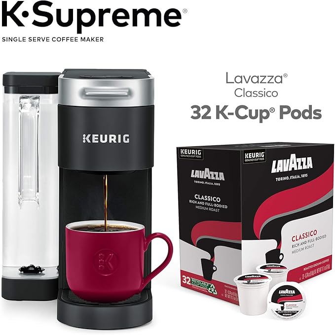 Keurig K-Supreme Single Serve Coffee Maker with Lavazza Classico, Medium Roast, 32 K-Cup Pods