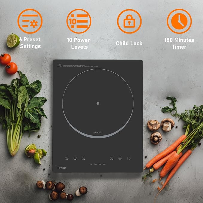 TOPWISH Hot Plate Electric Single Burner Cooktop,Portabl Electric Stove | Small Stove Electric 1300W with LED Touch,Child Lock,110V Glass Countertop Burner for Cooking