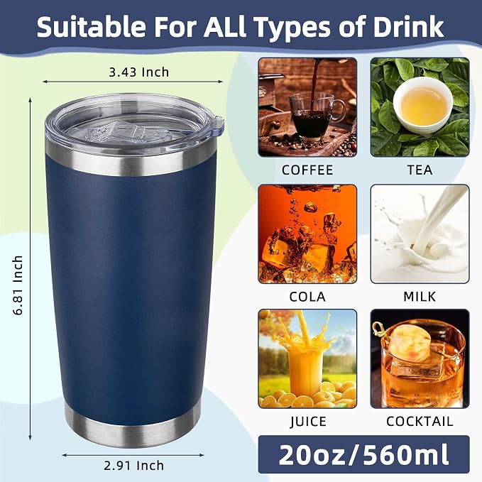 20oz Tumbler with Lid Stainless Steel Insulated Tumblers Travel Coffee Tumbler Bulk Double Wall Vacuum Insulated Water Cup Gifts for Christmas Women Men Her Him Home Office(Navy, 4pack)