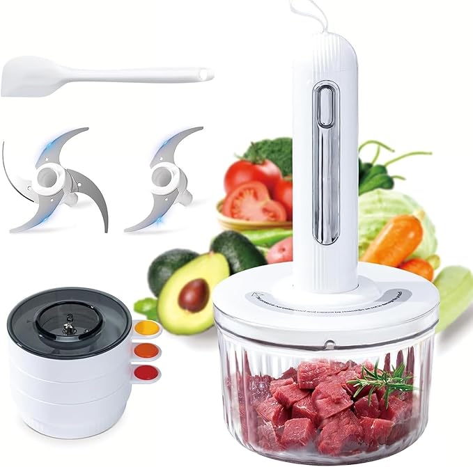 Glass Food Processor, Cordless Electric Meat Grinder with 2 Blades & 4 Bowls (8 Cup+3x0.5 Cup) Compact Food Chopper for Meal Prep Baby Food Sauces
