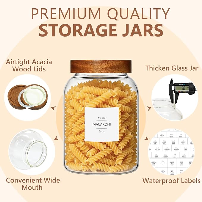 KEYWING 100 fl.oz Large Glass Storage Containers with Lids, 2 Pack Airtight Food Storage Containers, Pantry Organizer for Flour, Sugar, Rice, Eggs, Cereal, Cookies