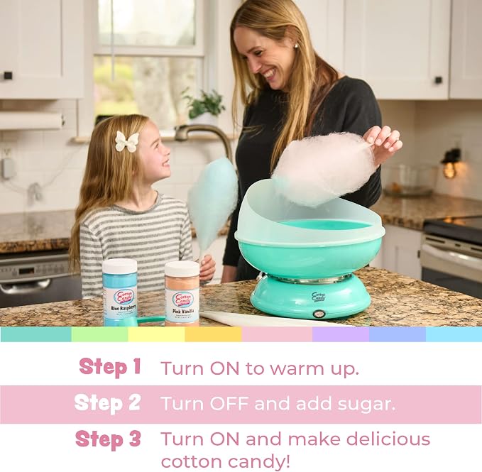Cotton Candy Express CC1000-S Cotton Candy Machine, with 5-11oz. Jars of Cherry, Grape, Blue Raspberry, Orange, Pink Vanilla Floss Sugar & 50 Paper Cones Easy to Use and Clean