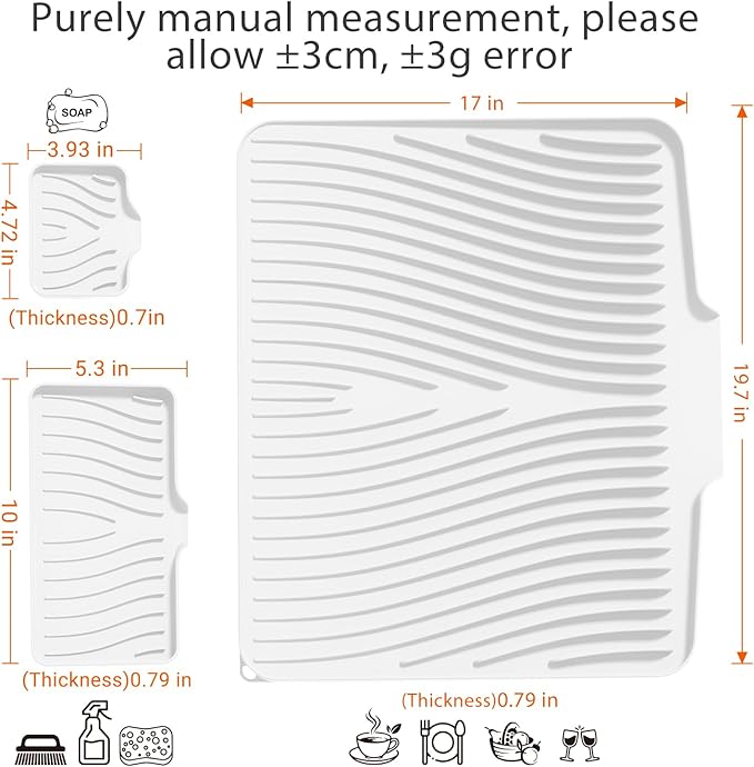 Silicone Dish Drying Mat for Kitchen Counter, Dish Drying Pad, Non-Slip Drain Pad with Built-in Drain, Heat Resistant Stone Drying Mat