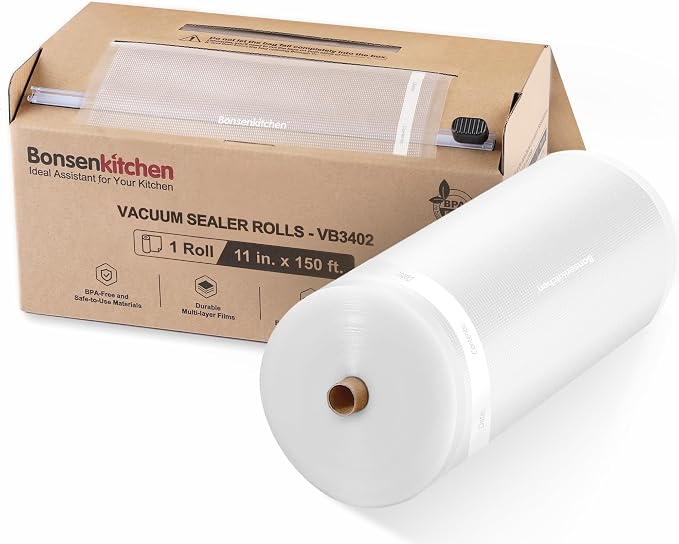 Bonsenkitchen 11” x 150’ Vacuum Sealer Bags Rolls with Cutter for Food Storage, Commercial Grade, BPA Free, Great for Meal Prep and Sous Vide Cooking