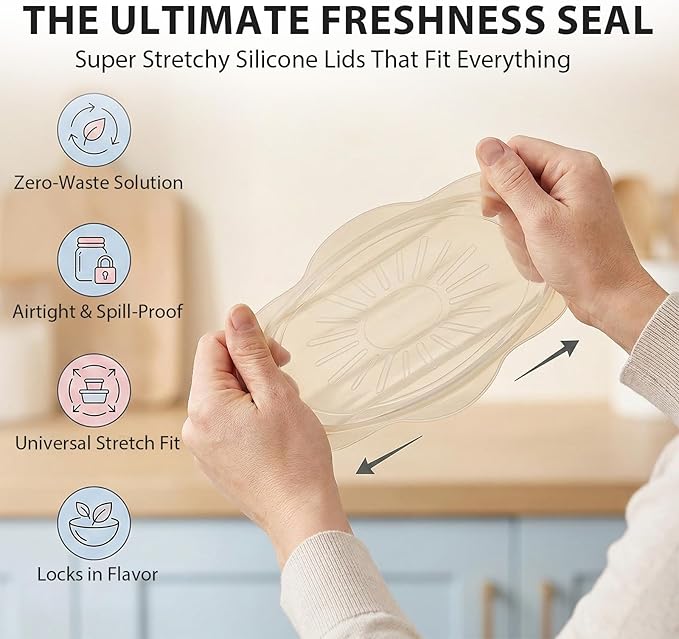 12 Pcs Silicone Stretch Lids, Reusable Silicone Bowl Covers for Food Storage, Microwave & Dishwasher Safe, Leak Proof Airtight Seal Tops for Cans, Cups, Jars