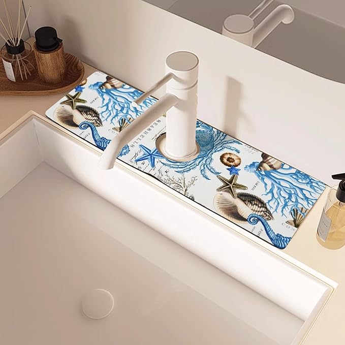 Sink Faucet Absorbing Mat, 2 Pack Drying Mat Around Faucet Sink Splash Guard Behind Faucet Sinkmat For Kitchen Bathroom Island Rv 15 * 5.5 Inch (38 * 14 cm)