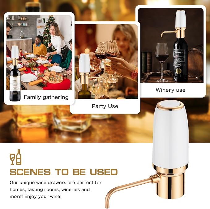 BLUBYEES Electric Wine Aerator Pourer with Stopper, Automatic Wine Bottle Dispenser Machine with USB Rechargeable and Multi-Smart Wine Decanter, Best Wine Gifts for Wine Lovers