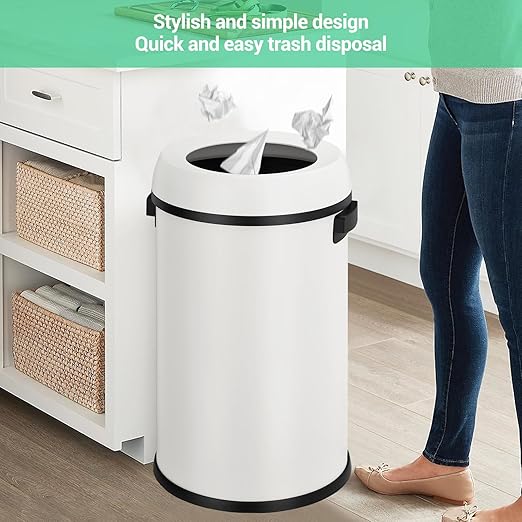 Garvee 17 gal/65 L Trash Can, Fingerprint-Proof Stainless Steel Open Top Garbage Can, Heavy Duty Commercial Round Trash Bin for Restaurant, Home, Office,White