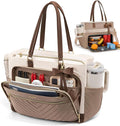 LOVEVOOK Lunch Bag, Insulated Lunch Bag with Laptop Compartment, Large Capacity Work Tote for Women, Teacher Tote Bag with Zipper Leakproof for Teacher, Nurse, Office, Khaki-Beige-Coffee, 15.6 Inch