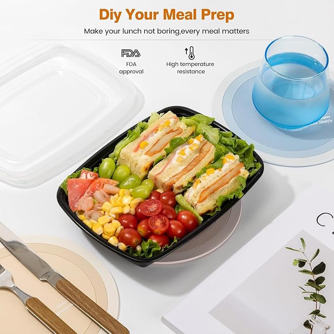 Glotoch Express 32oz 1-Compartment Meal Prep Containers with Lids, Durable BPA-Free Plastic Meal Prep Boxes, Microwave/Freezer/Dishwasher Safe, 150 Pack