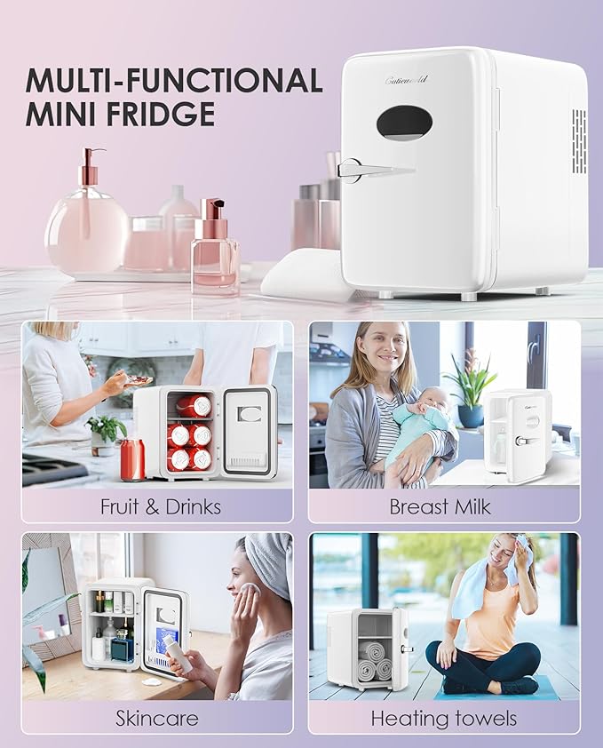 CUTIEWORLD Skincare Fridge - 4L Makeup Fridge for Refrigerating Makeup, Skincare and Food, Mini Fridge for Bedroom, Office and Car, Cooler and Warmer, Beverage Cooler, Pearly White