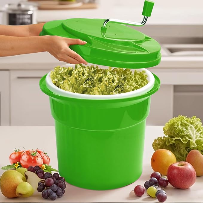 5 Gallon Commercial Salad Spinner and Dryer, Large Manual Vegetable Washer & Greens Dryer with Drain Tube, Heavy-Duty & FDA Listed for Restaurant, Home, Farm Use
