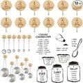 Measuring Cup and Spoon Organizer, 12 Pack Adhesive Wood Hooks for Hanging with 6 Kitchen Conversion Chart Stickers, Kitchen Hooks for Space Saving Storage