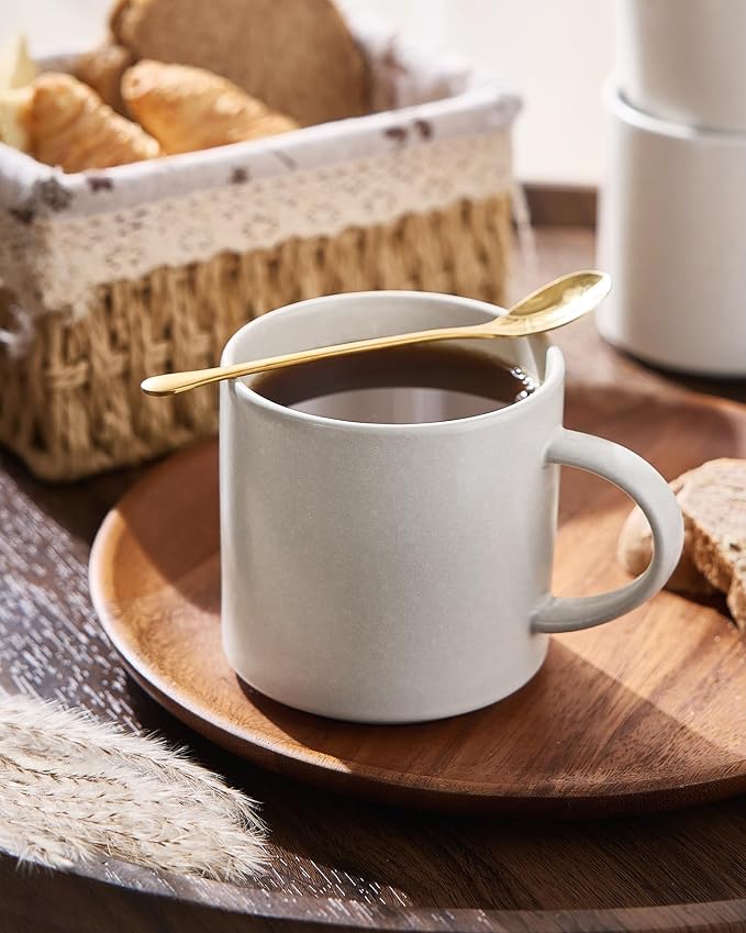 famiware Coffee Mugs Set of 6 Nebula 14oz Coffee Mugs, Ceramic Cup Set with Handle for Latte, Tea, Milk, Cappuccino, Cocoa, Matte Beige White