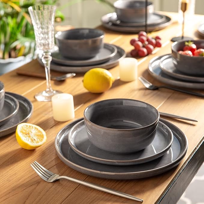 AmorArc Stoneware Dinnerware Sets,Round Reactive Ceramic Plates and Bowls Sets,Highly Scrath Resistant | Dishwasher & Microwave Safe Dishes,Service for 4 (12pc)