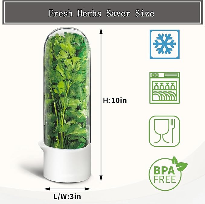 Herb Saver, Herb Keeper for Refrigerator, Cilantro Container for Fridge, Fresh Herbs Lettuce Vegetable Preservation Bottle Keeper Parsley Mint Refrigerator Storage for Fresh for 2-3 Weeks