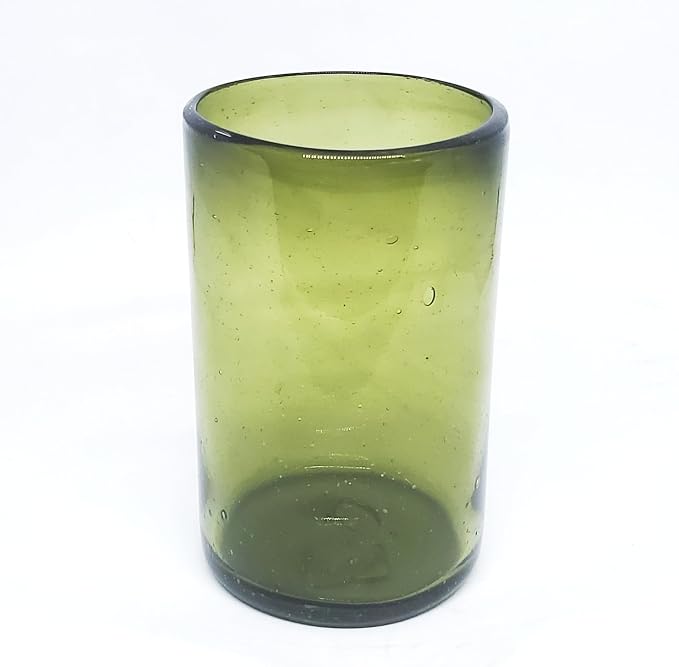 Solid Olive Green 14 oz Drinking Glasses (set of 6), Recycled Glass, Lead-free, Toxin-Free (14oz Drinking)