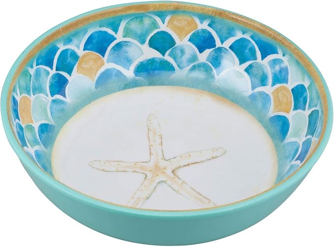 UPware 12 Piece Mermaid Melamine Dinnerware Sets, Outdoor Dishes Set, Plates and Bowls Sets, Service for 4, Blue