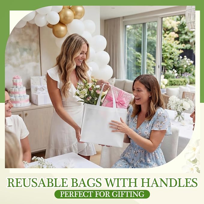 Eccliy Reusable Gift Bags Set Glossy Grocery Gift Tote Bag with Handle for Wedding, Bridal Shower, 4th of July, Summer Event(12 x 11 x 4.7 I Inch,White,80 Pcs)