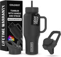 Coldest Tumbler with Handle and Straw - 100% Leak Proof Insulated Tumbler with Lid and Straw (3 Lids) - Stainless Steel Tumblers for Women & Men - Cup Holder Friendly Base, 36 oz (Stealth Black)