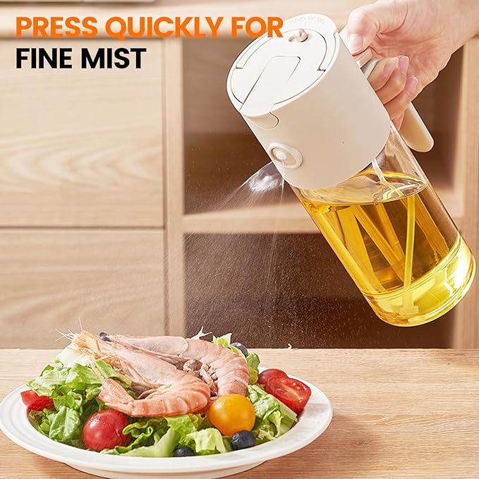 MMJ 3 in 1 Oil Sprayer Bottle, 19.6oz High Borosilicate Heat Resistant Olive Oil Dispenser, Includes 3pcs Mini Outdoor Set, Multipurpose for Kitchen, Air Fryer, BBQ, Grilling & Camping